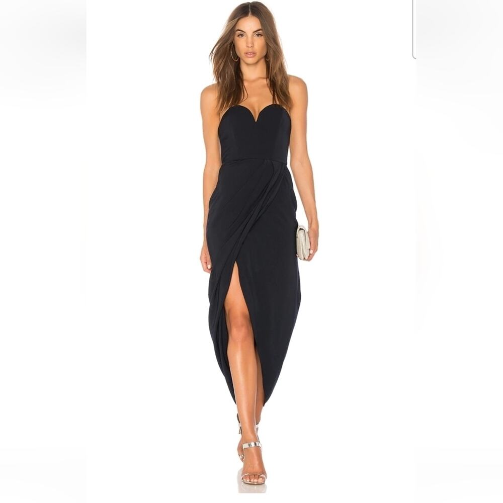 Shona Joy U Wire Bustier Draped Dress Navy Size 2 NWT Strapless Slit Midi